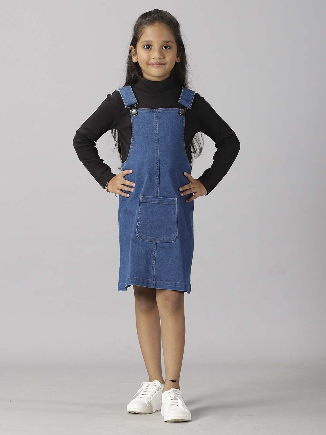 

KiddoPanti Girls Denim Dungaree Skirt, Blue