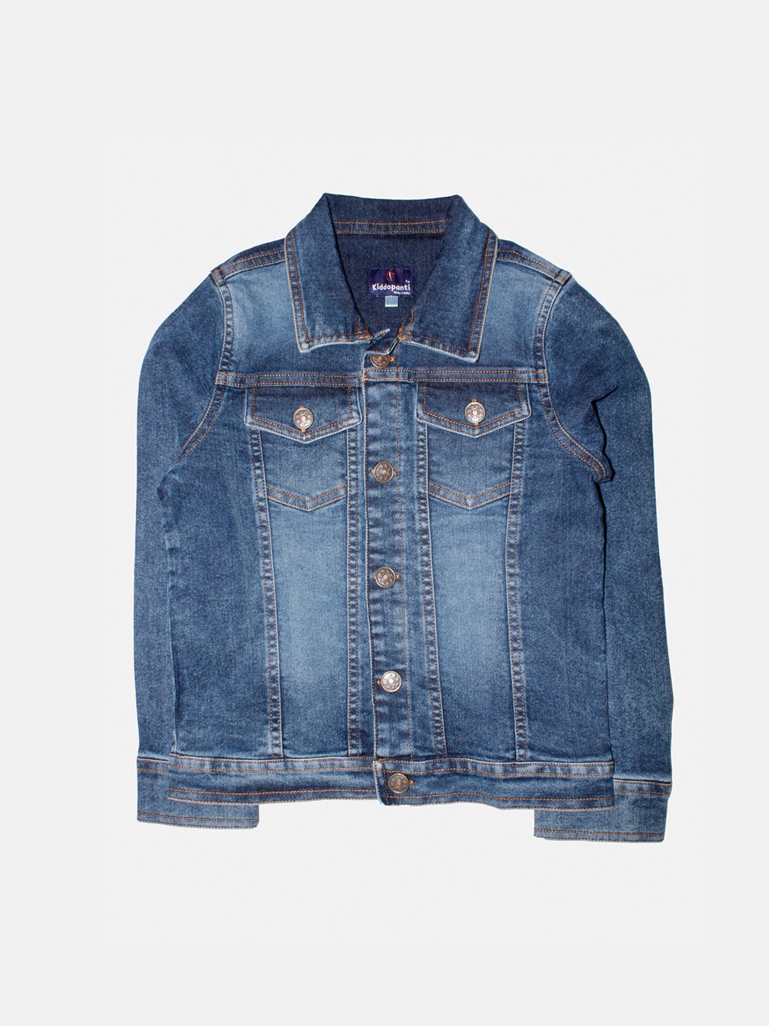 

KiddoPanti Boys Blue Washed Crop Denim Jacket with Badge