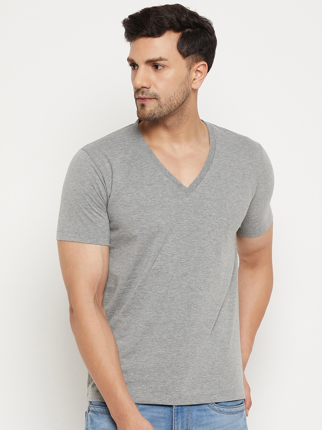

WILD WEST V Neck Cotton T-shirt, Grey