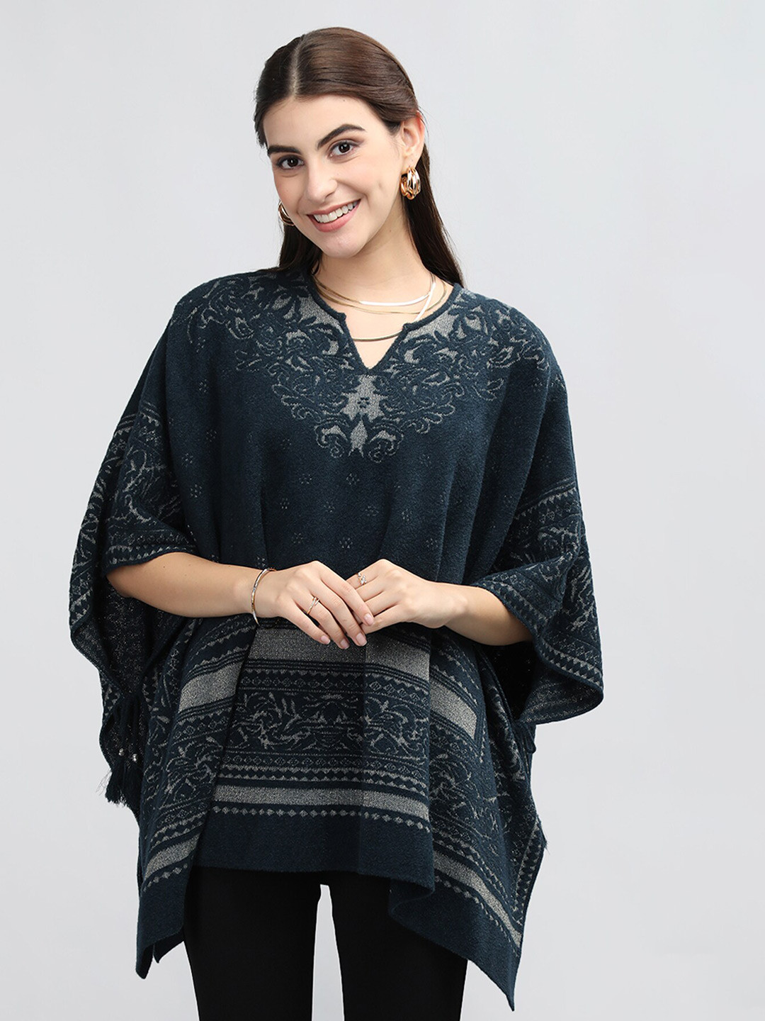 

Rage Floral Self Design Poncho, Teal