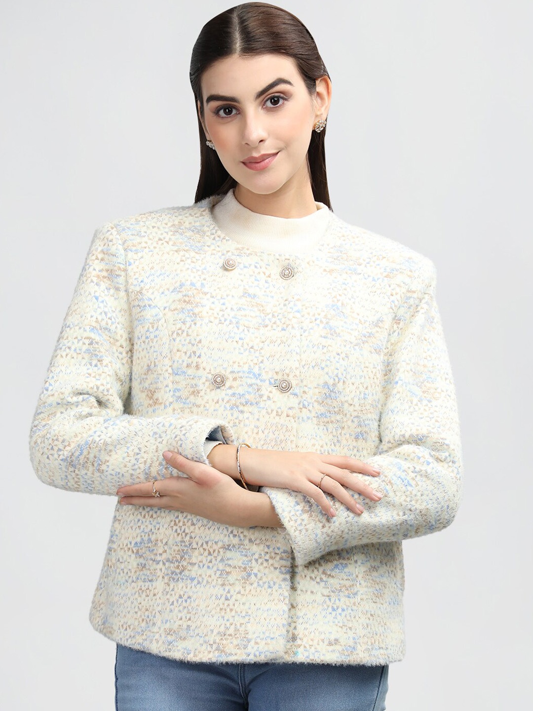 

Rage Self-Design Single-Breasted Pea Coat, Off white