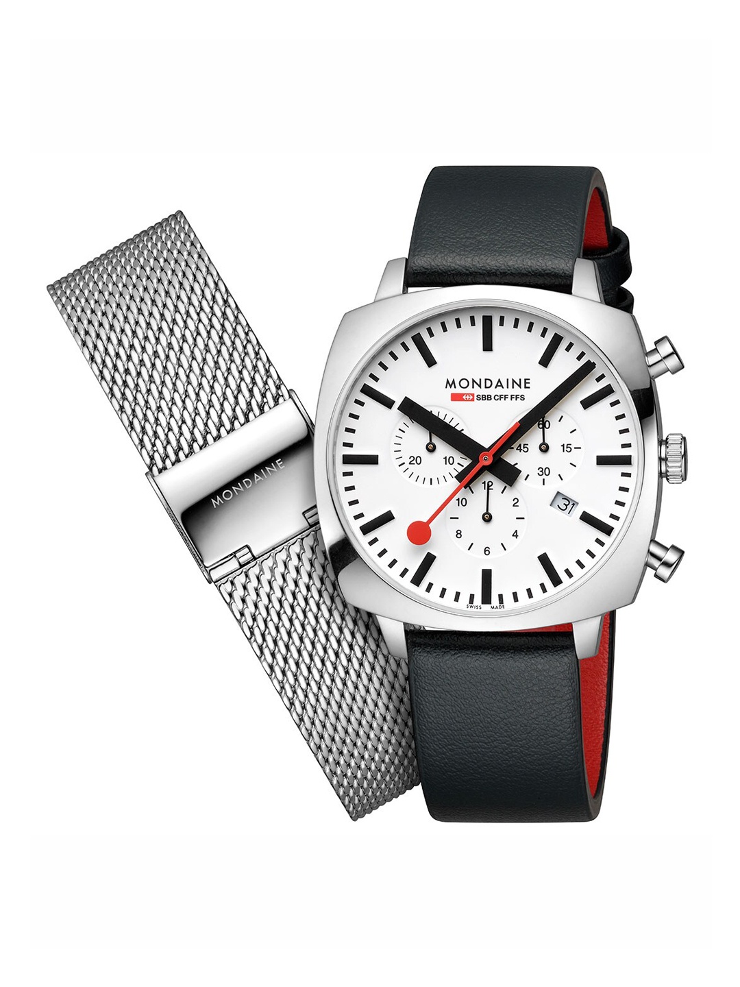 

Mondaine Men Textured Leather Straps Analogue Watch MSL.41410.LBV.SET, White