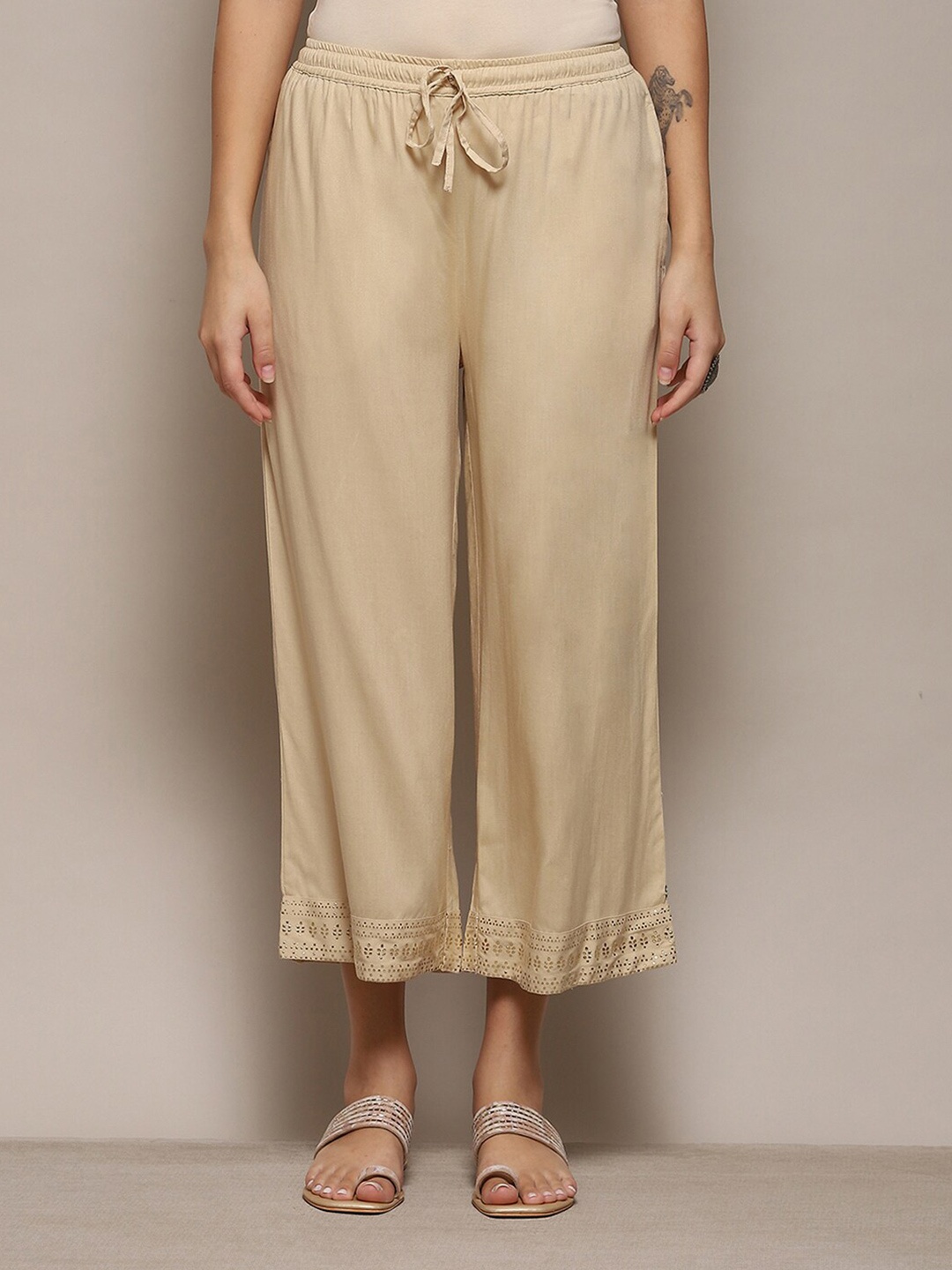 

Biba Flared Ethnic Palazzos, Beige