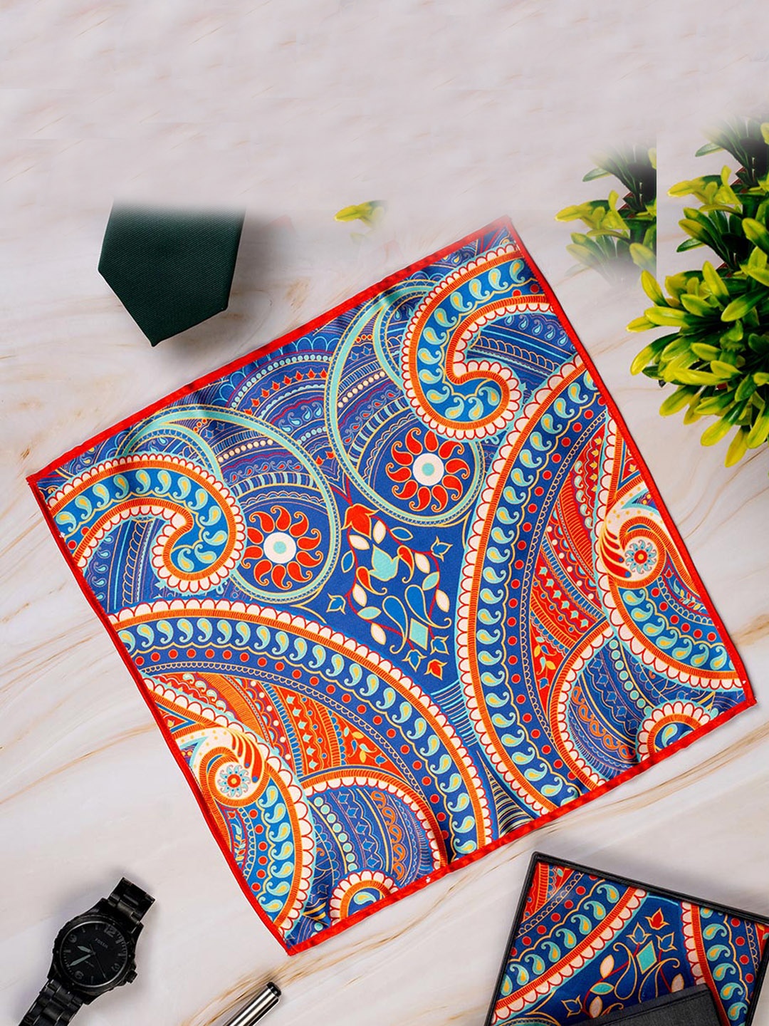 

KOLOROBIA Men Printed Pocket Squares, Blue