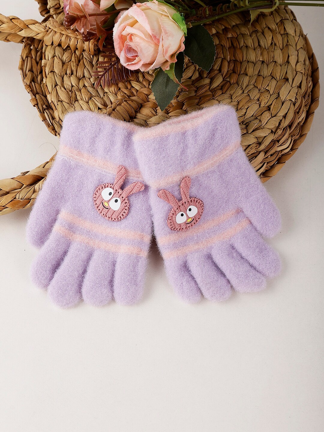 

PASSION PETALS Girls Self Design Acrylic Gloves With Applique, Purple