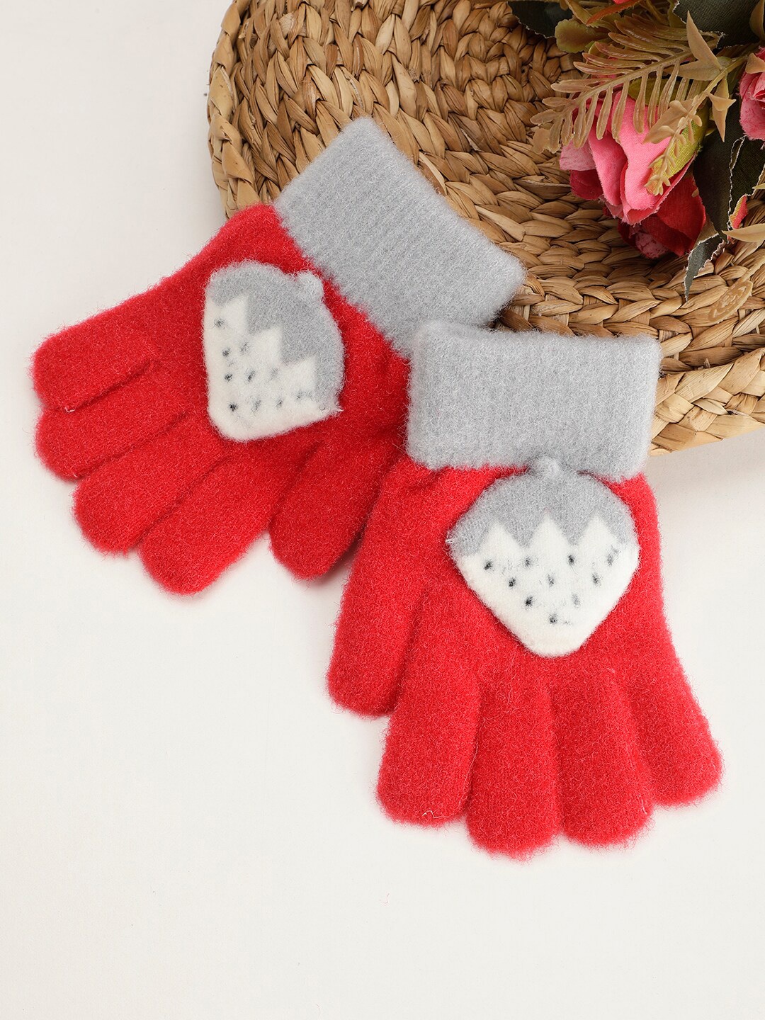 

PASSION PETALS Kids Self Design Acrylic Gloves With Strawberry Applique, Red