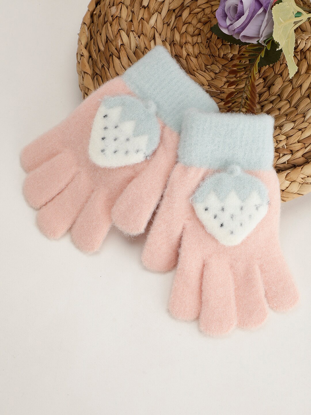 

PASSION PETALS Girls Self Design Windstorm Gloves With Strawberry Applique, Pink