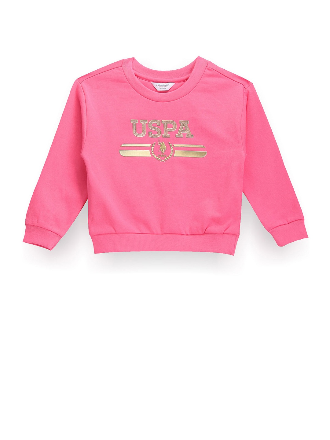 

U.S. Polo Assn. Kids Girls Typography Printed Pure Cotton Pullover Sweatshirt, Pink