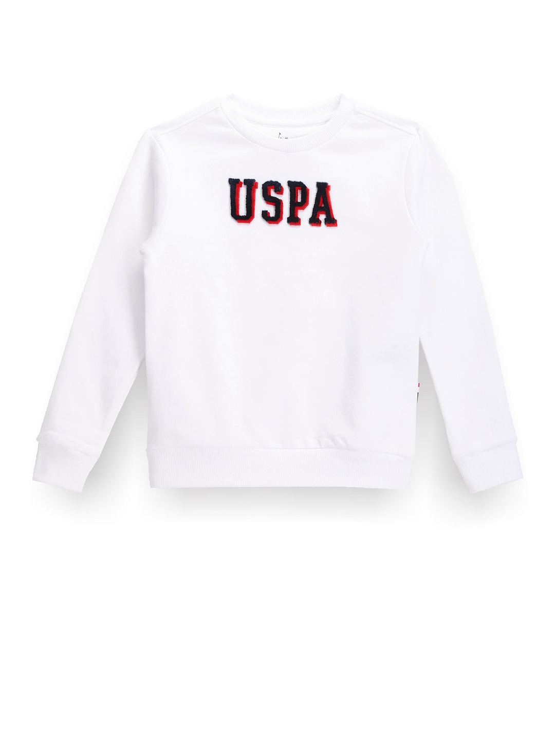 

U.S. Polo Assn. Kids Boys Typography Printed Cotton Pullover Sweatshirt, White