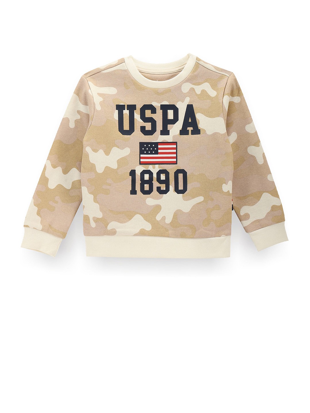 

U.S. Polo Assn. Kids Boys Camouflage Printed Cotton Pullover Sweatshirt, Beige
