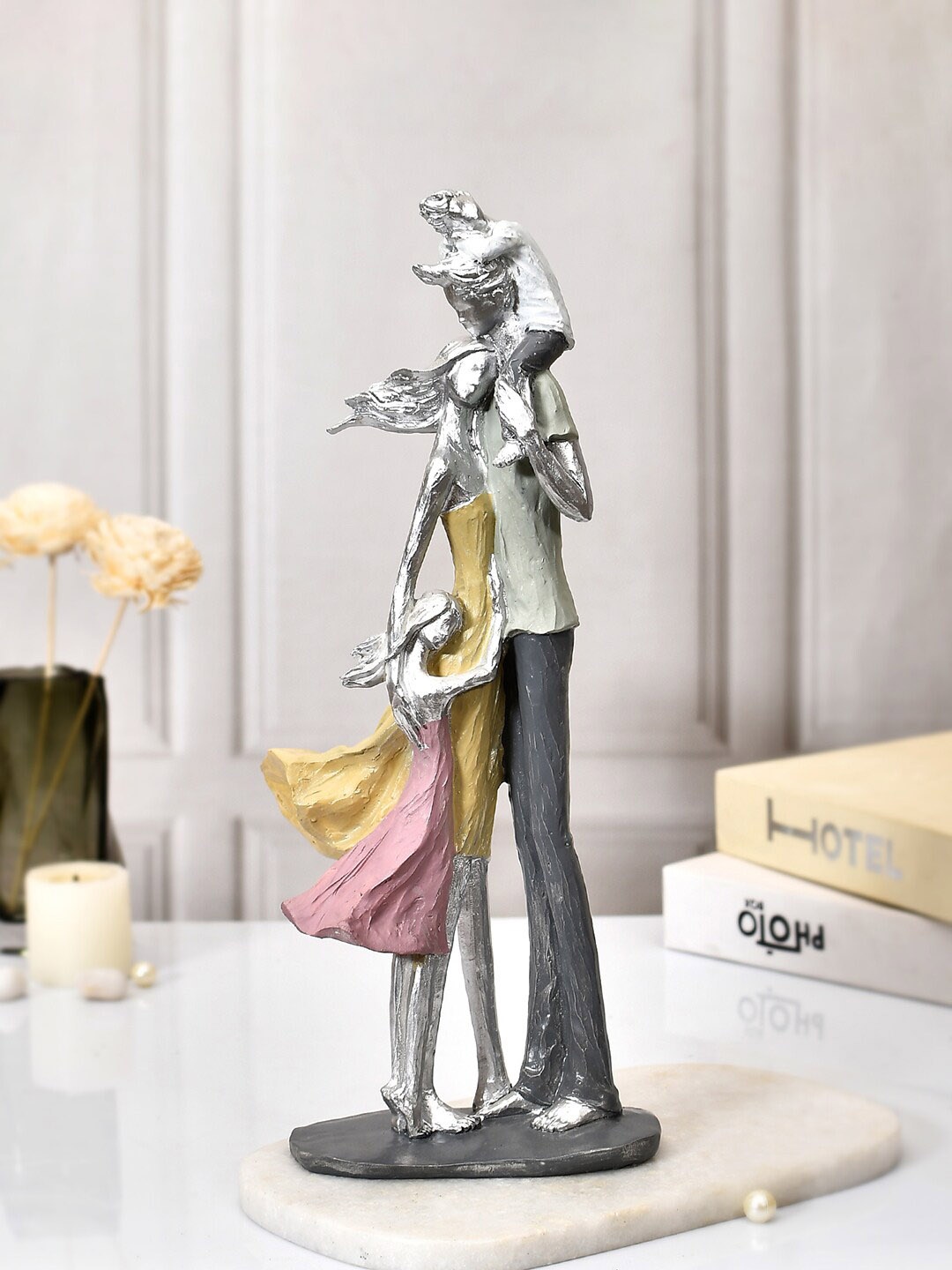 

TAYHAA Grey & Yellow Family Love Resin Figurine Showpiece