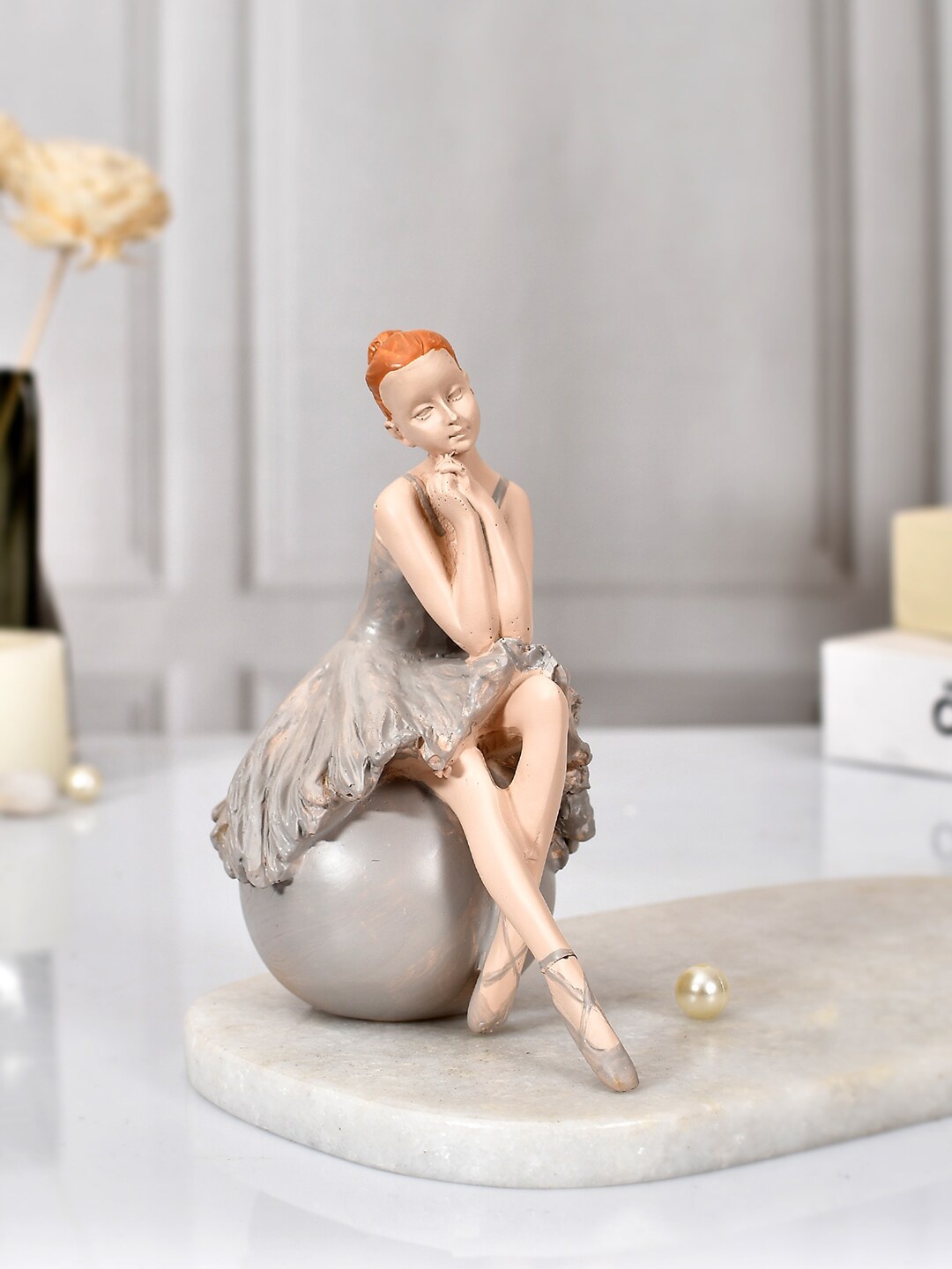 

TAYHAA Grey & Orange Elegant Ballerina Decorative Figurine Showpiece