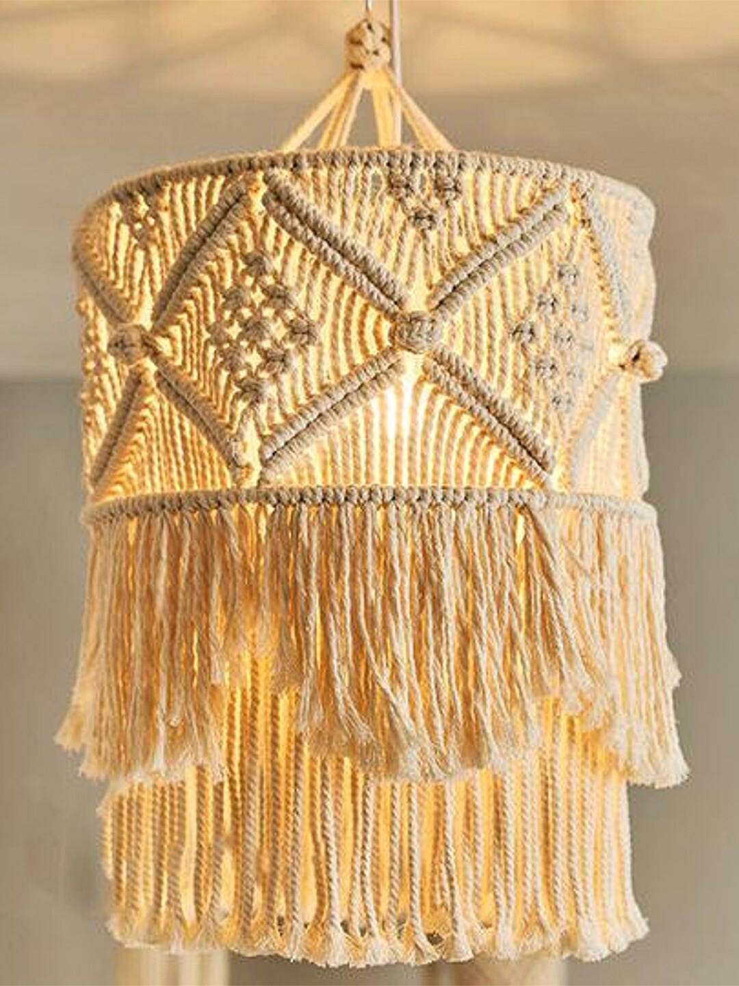 

Kaahira Macrame Boho Handmade Chandelier Ceiling Lamp, Off white