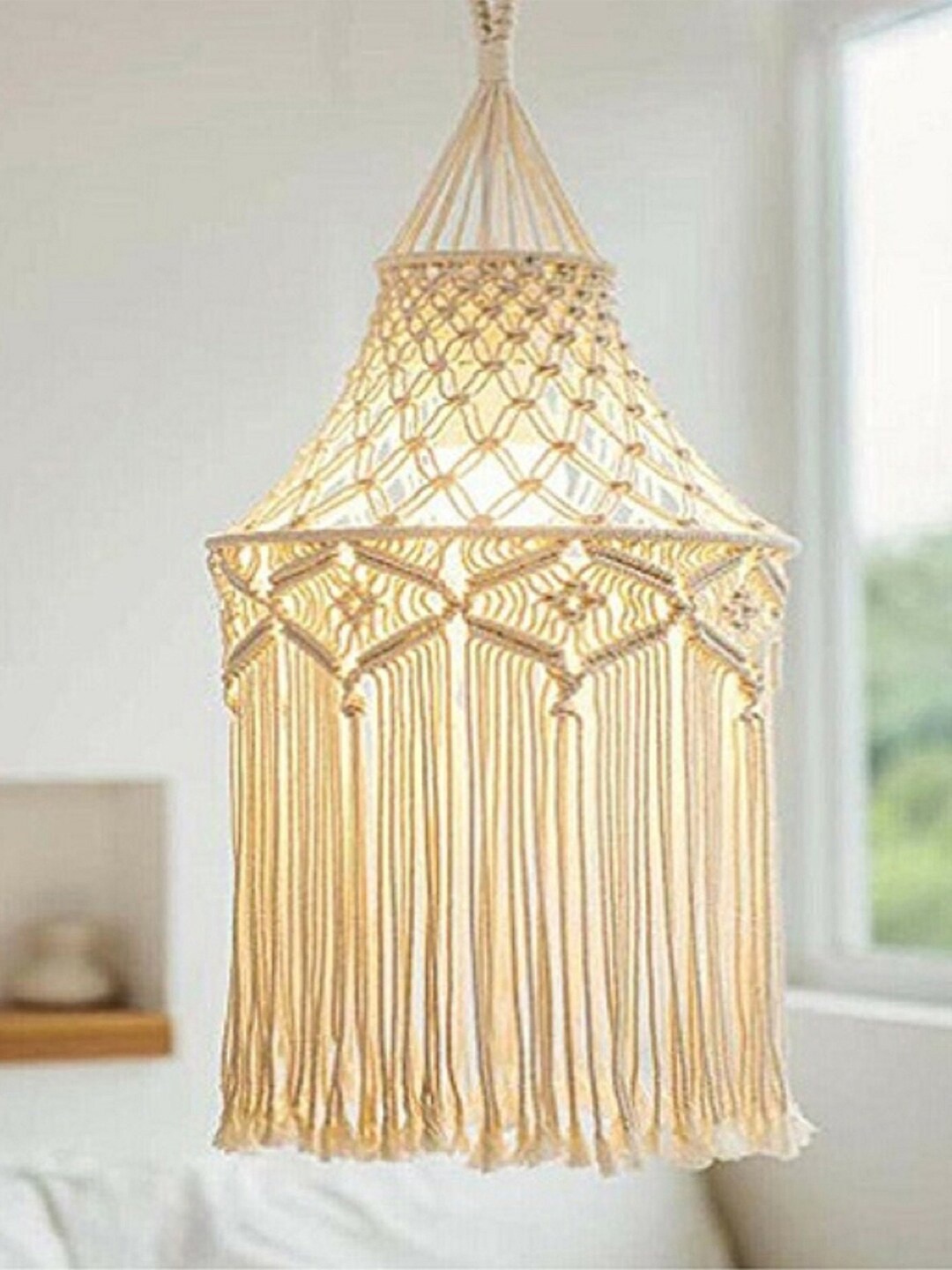 

Kaahira Macrame Boho Pendant Light Ceiling Lamp, Off white