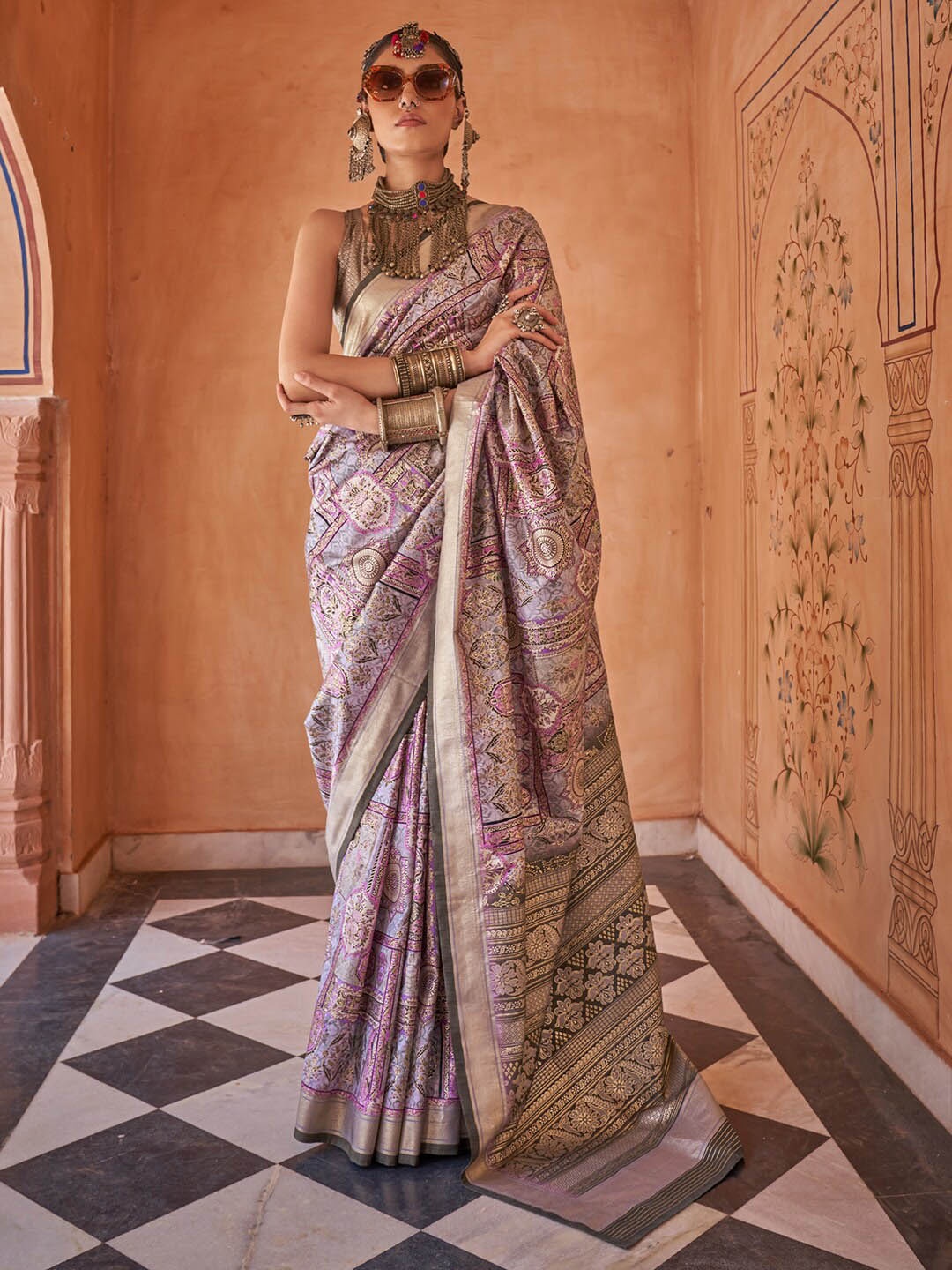 

Anouk Mauve Ethnic Motifs Woven Design Zari Banarasi Saree