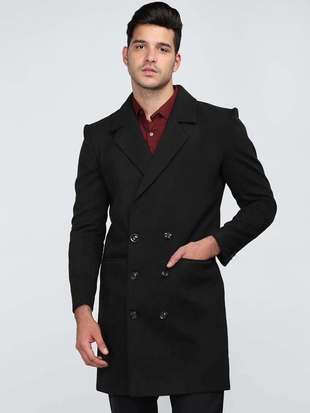 

Dlanxa Double-Breasted Notched-Lapel Collar Wool Overcoat, Black