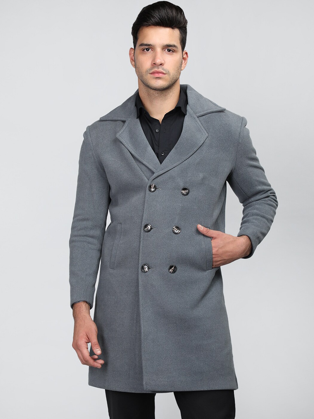 

Dlanxa Double-Breasted Wool Overcoat, Grey