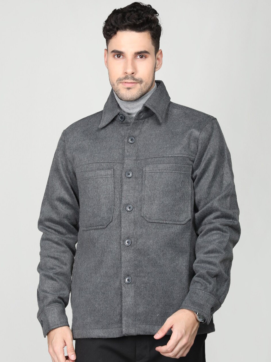 

Dlanxa Spread Collar Long Sleeves Shackets, Grey
