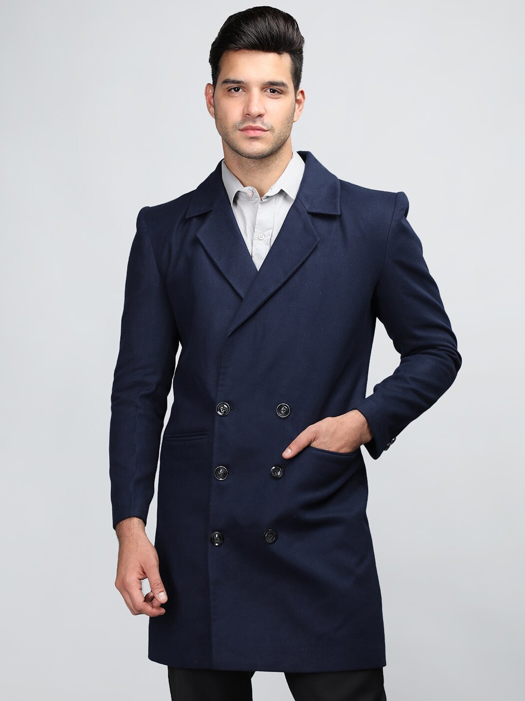 

Dlanxa Double-Breasted Notched Lapel Overcoat, Blue