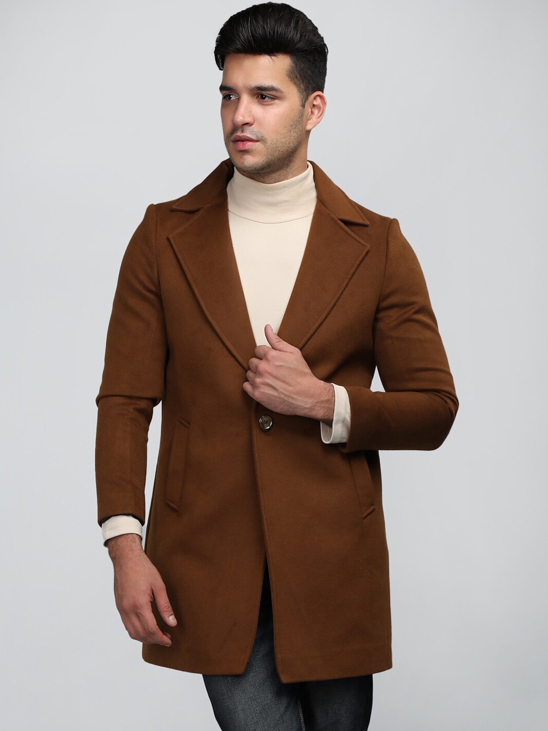 

Dlanxa Single-Breasted Notched Lapel Overcoat, Brown