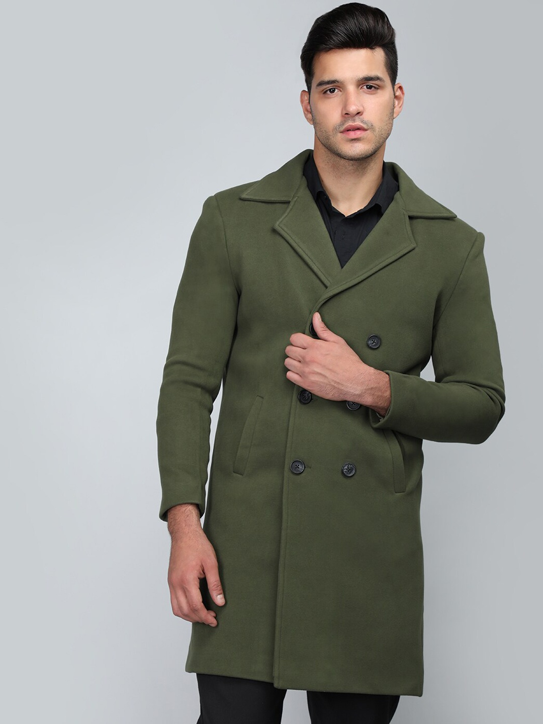 

Dlanxa Single-Breasted Notched Lapel Overcoat, Olive