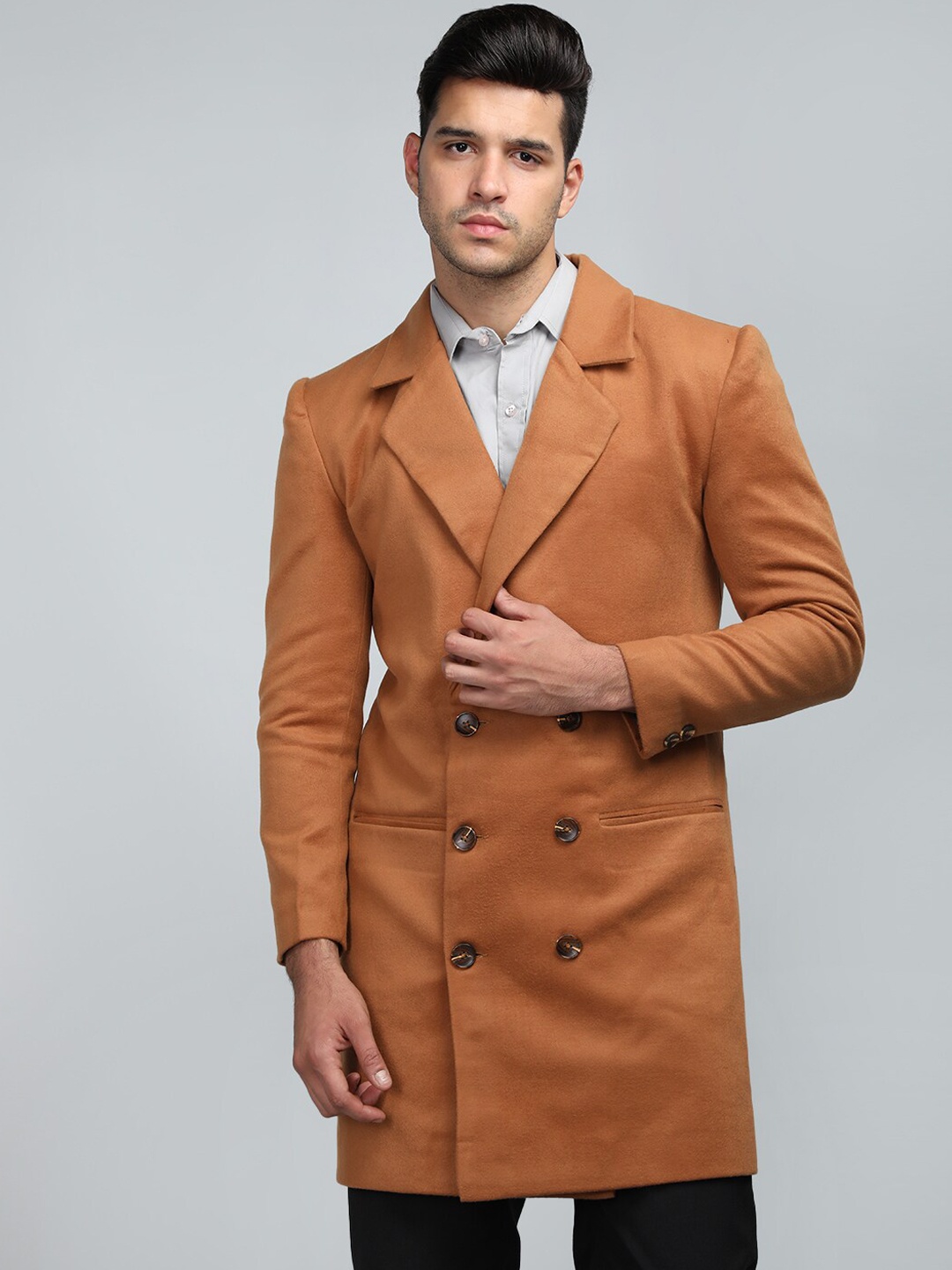 

Dlanxa Notched Lapel Woollen OverCoat, Brown