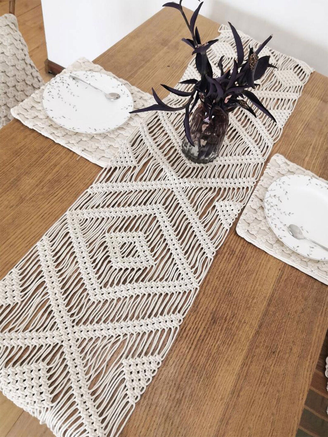 

Kaahira Boho Dcor Off White Macrame Pure Cotton Table Runner