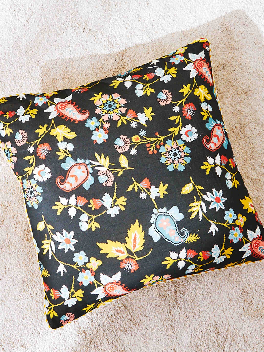 

Chumbak Black & Blue Ethnic Motifs Cotton Square Cushion Cover