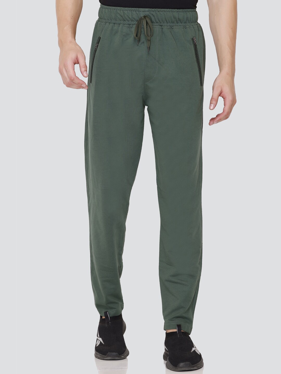 

JINXER Men Straight Fit Mid-Rise Cotton Sports Track Pant, Olive