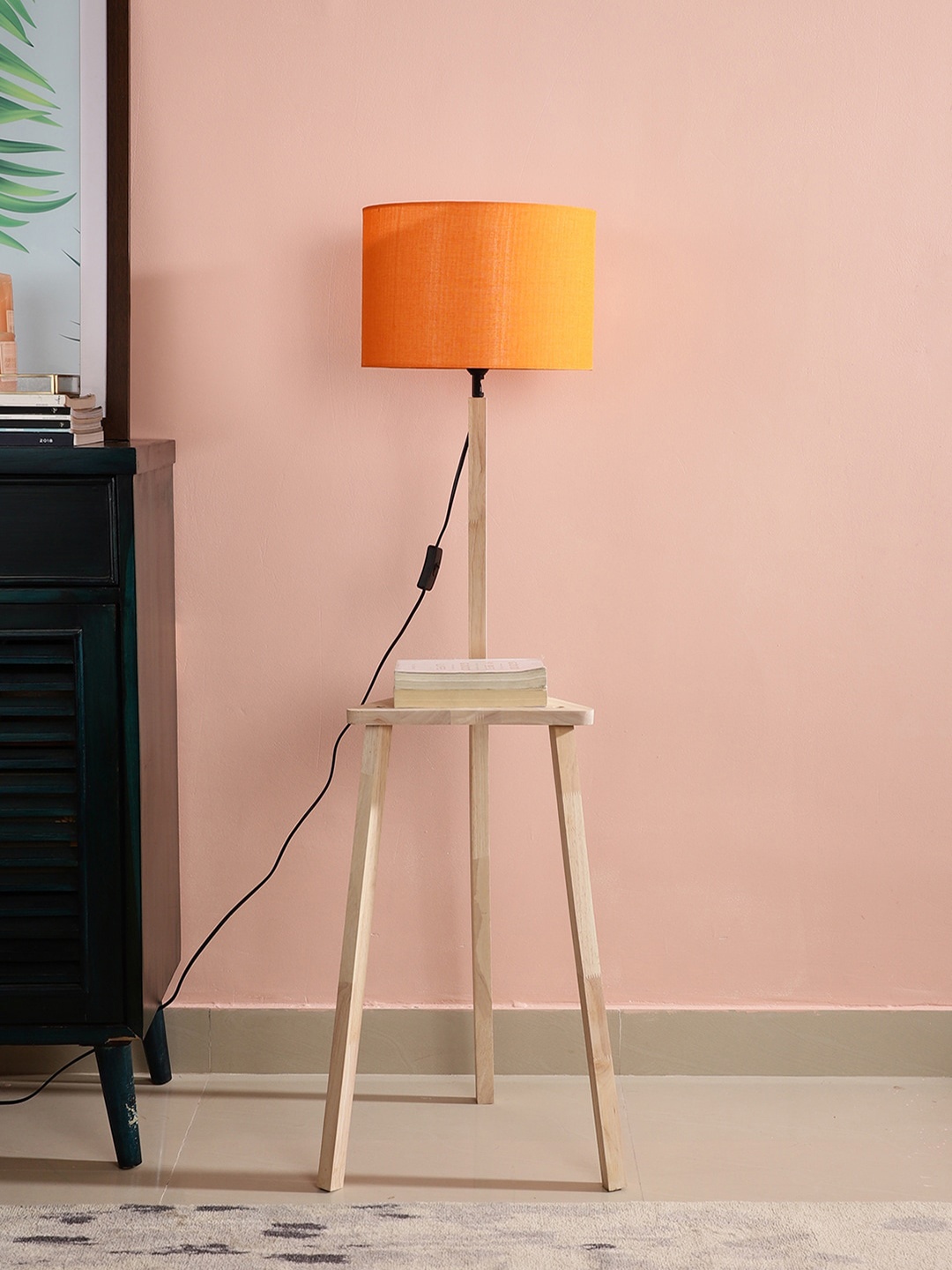 

SANDED EDGE Orange Cylinder-Shape Wooden Floor Lamp
