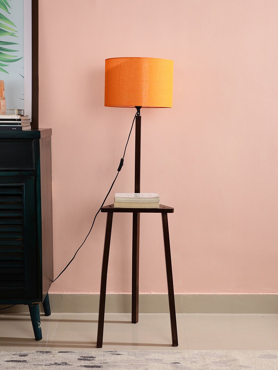 

SANDED EDGE Orange Cylinder-Shape Wooden Floor Lamp