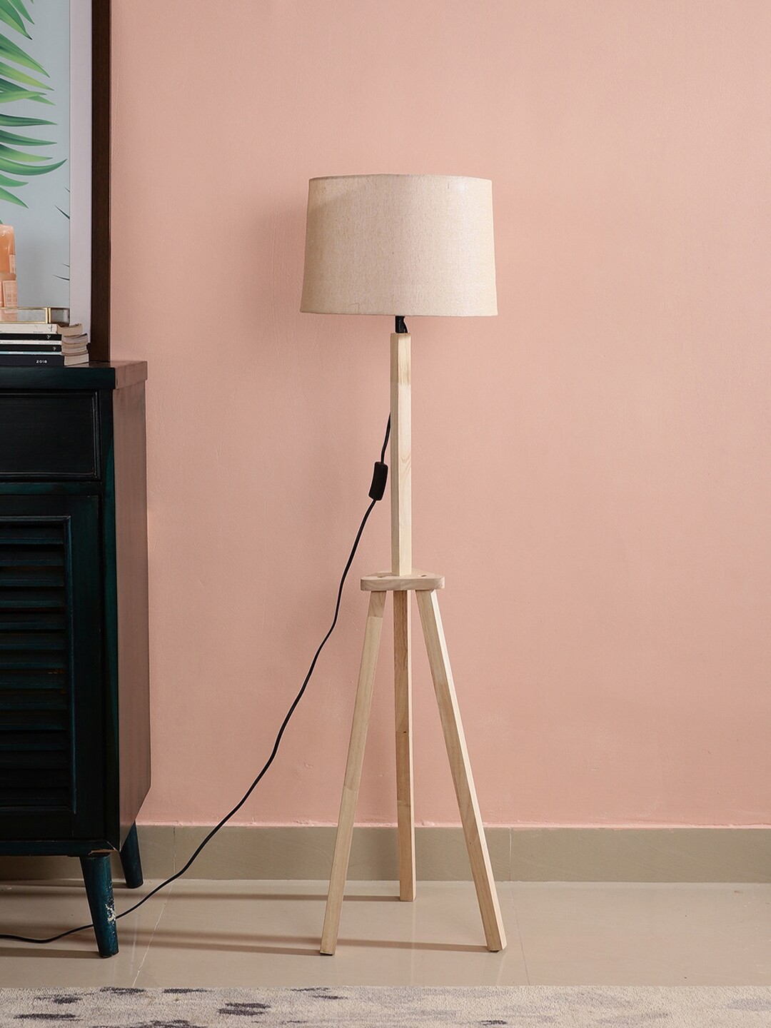 

SANDED EDGE Beige Cylinder-Shape Wooden Floor Lamp