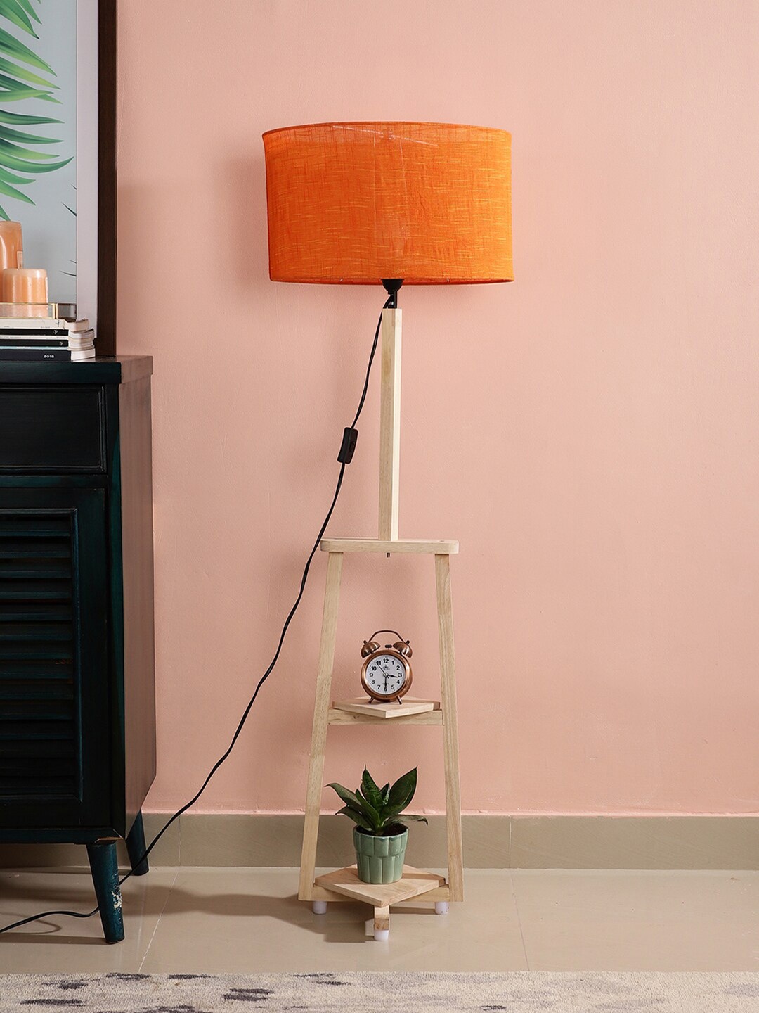 

SANDED EDGE Orange Cylinder-Shape Wooden Floor Lamp