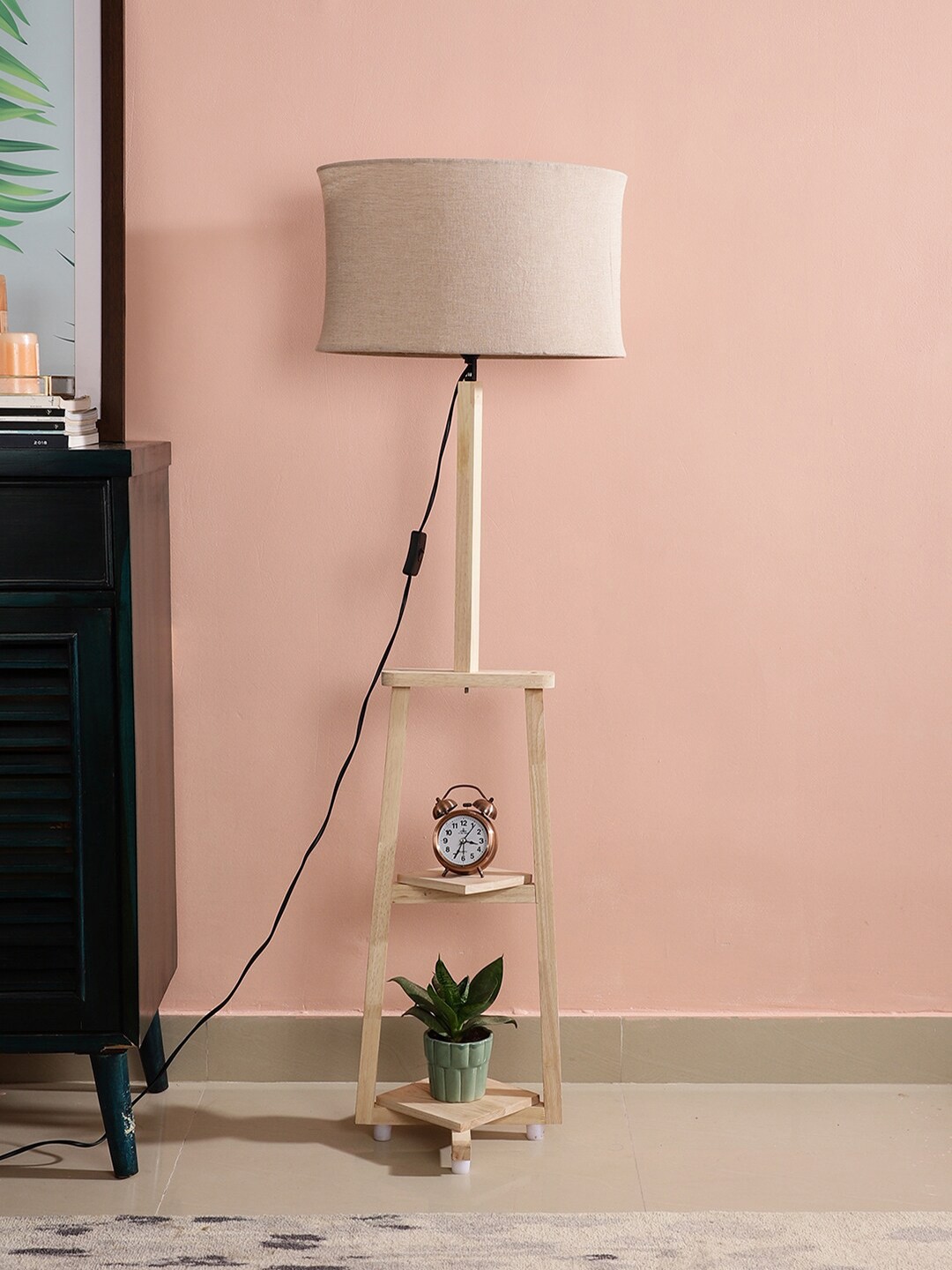 

SANDED EDGE Beige Cylinder-Shape Shelf-Design Wooden Floor Lamp
