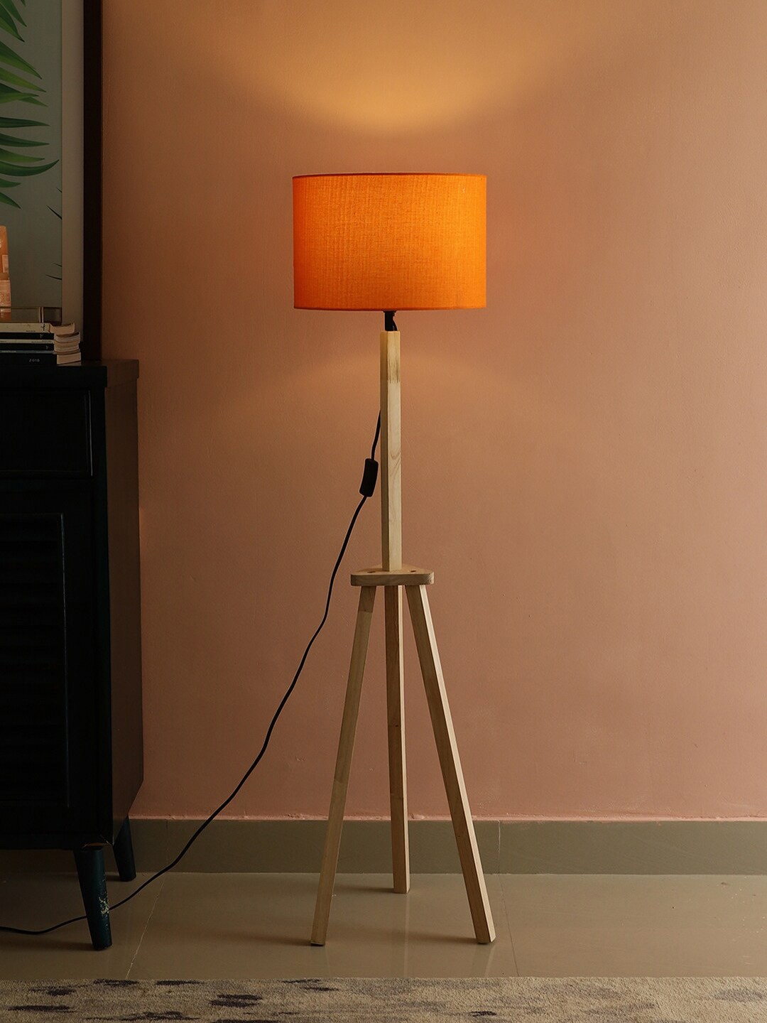

SANDED EDGE Orange Tripod Cylinder-Shape Wooden Floor Lamp