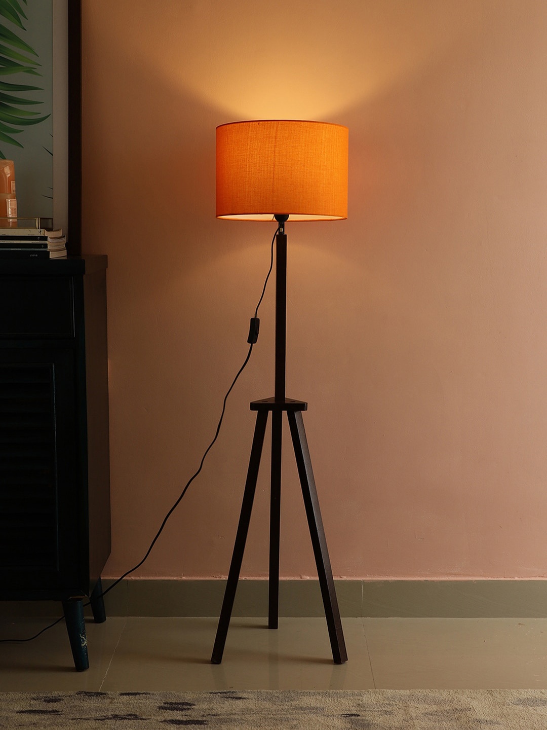 

SANDED EDGE Orange & Brown Cylinder-Shape Wooden Floor Lamp