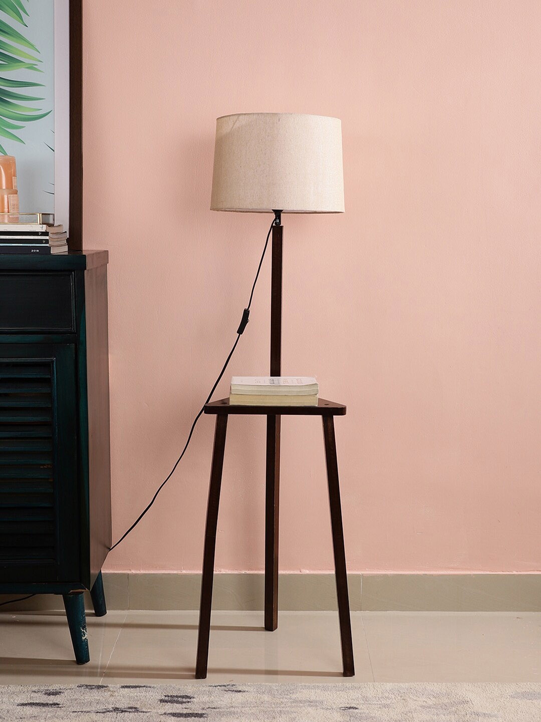 

SANDED EDGE Beige & Brown Cylinder-Shape Shelf-Design Wooden Floor Lamp