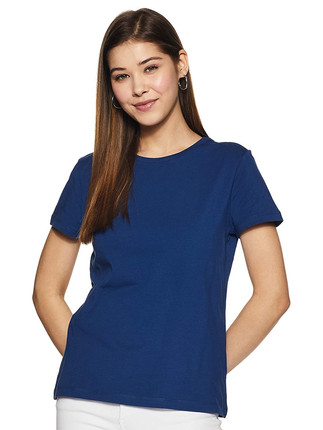 COLOR CAPITAL Round Neck Cotton T-shirt, Blue