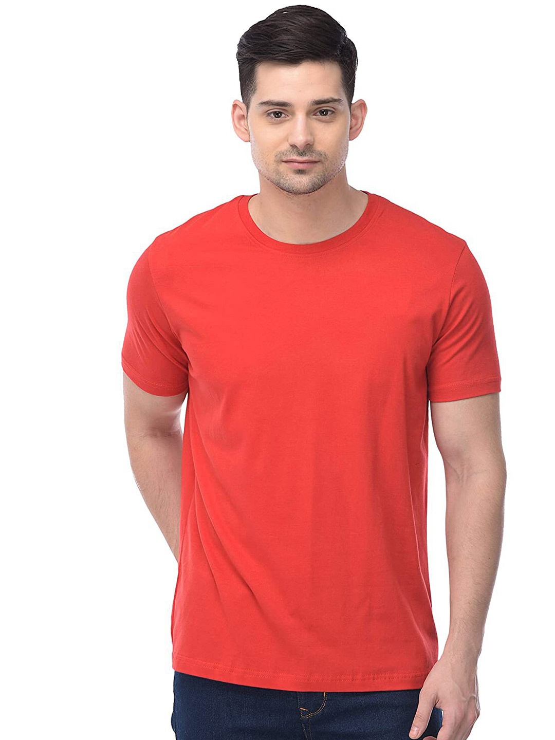 

COLOR CAPITAL Round Neck Cotton T-shirt, Red