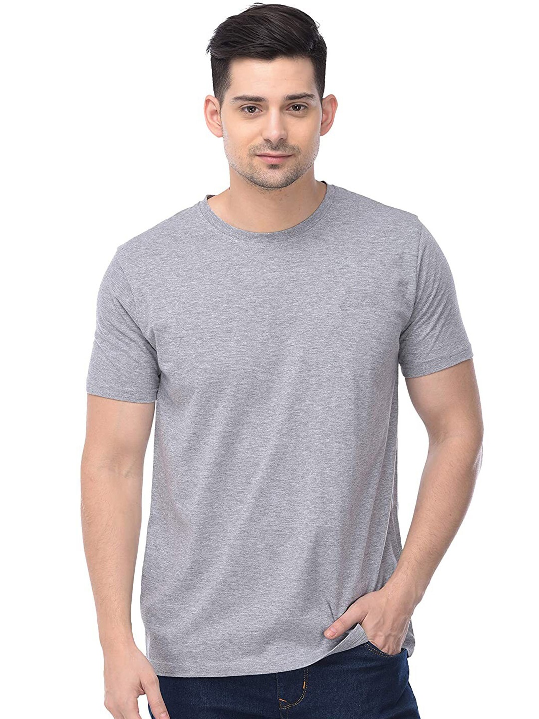 

COLOR CAPITAL Round Neck Cotton T-shirt, Grey