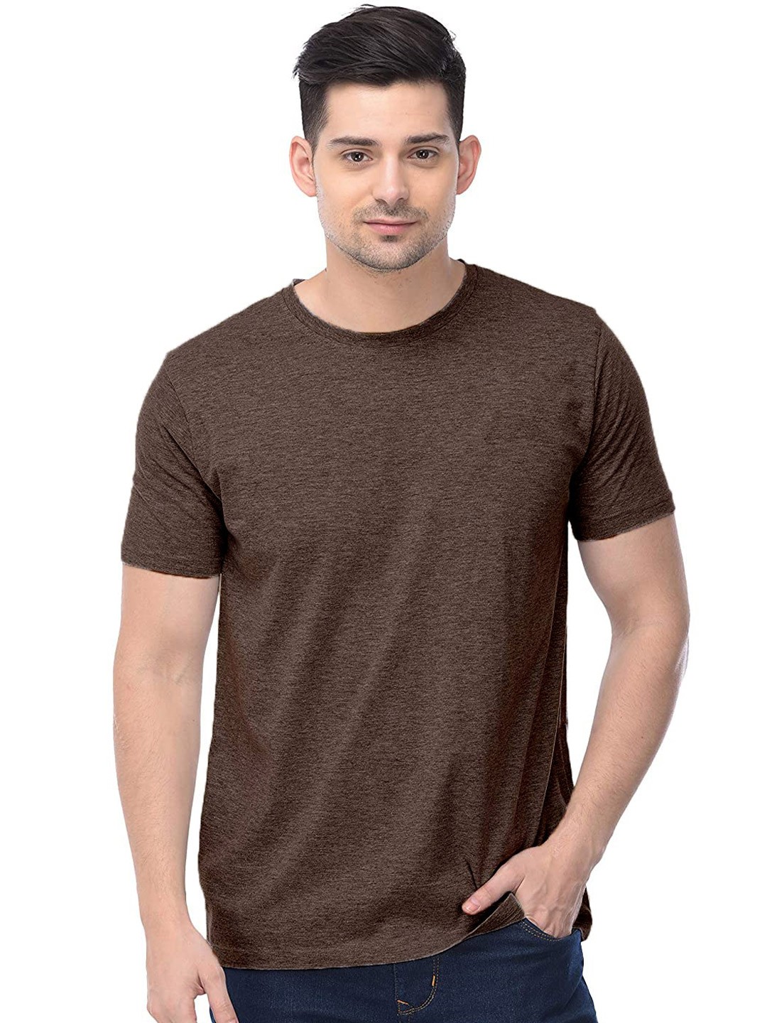 

COLOR CAPITAL Round Neck Cotton T-shirt, Brown
