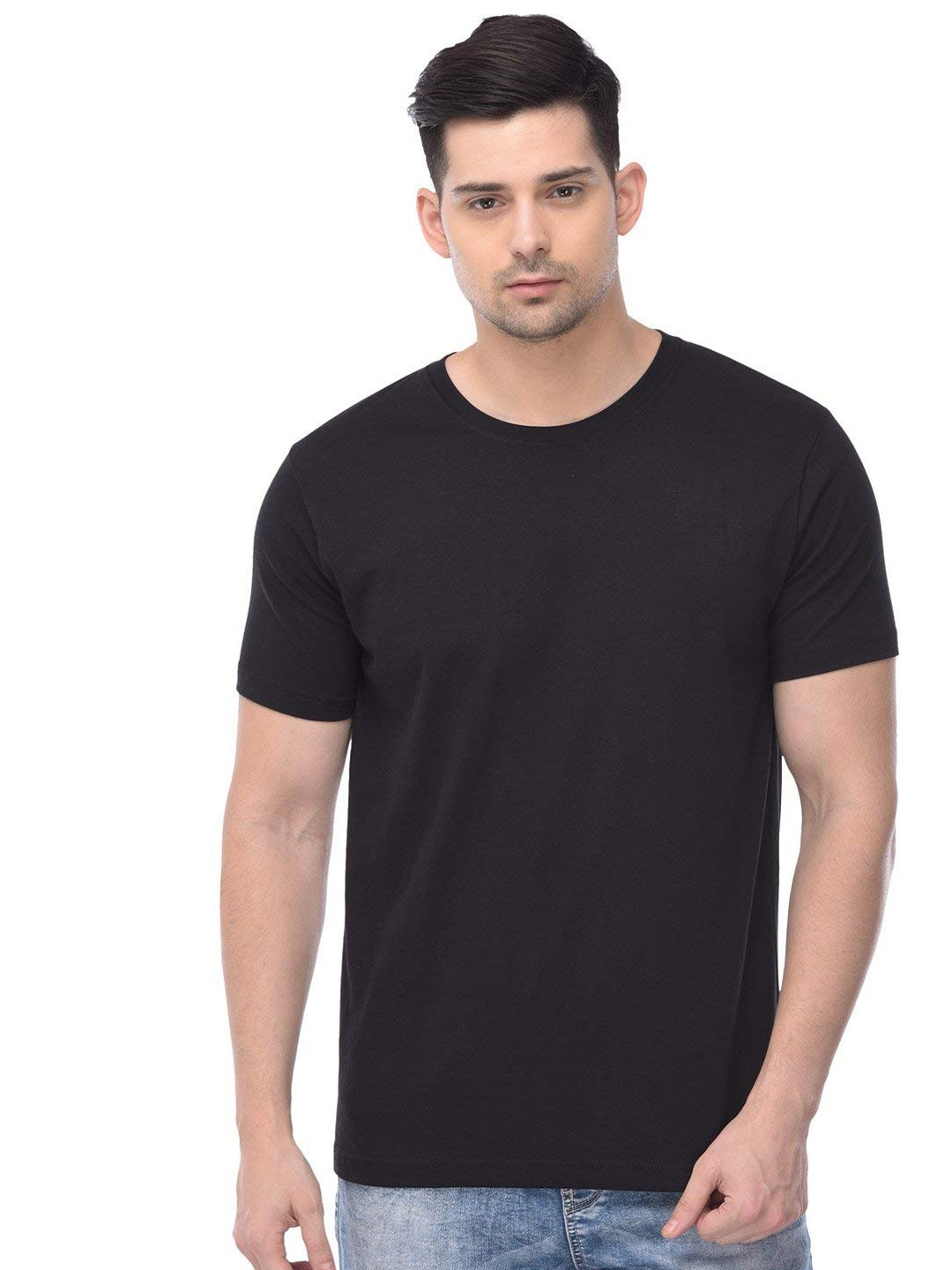 COLOR CAPITAL Round Neck Cotton T-shirt, Black