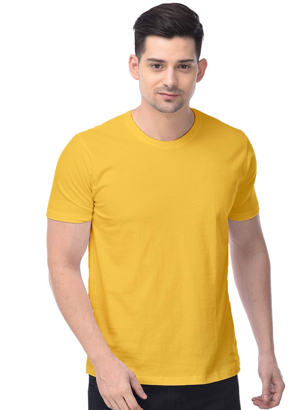 COLOR CAPITAL Round Neck Short Sleeves Cotton T-shirt, Yellow