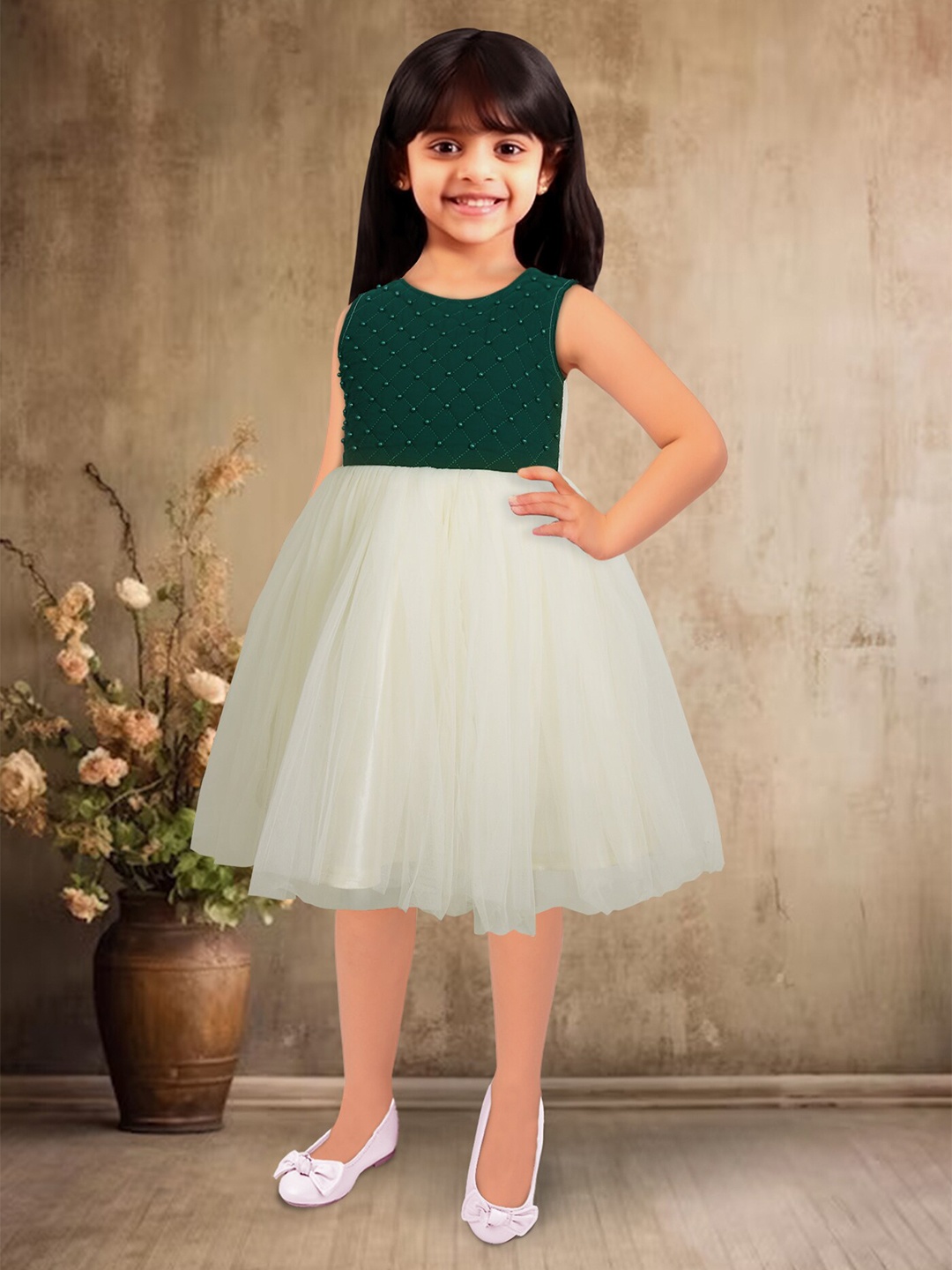 

Toonyport Girls Embellished Net Tulle Fit & Flare Dress, Green