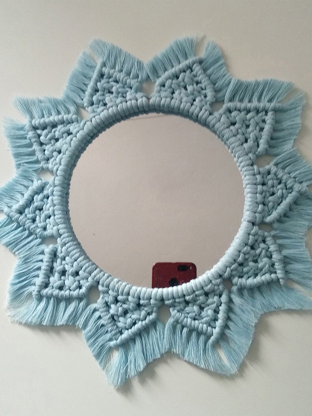 

Kaahira Blue Round Shape Boho Macrame Decor Wall Mirror