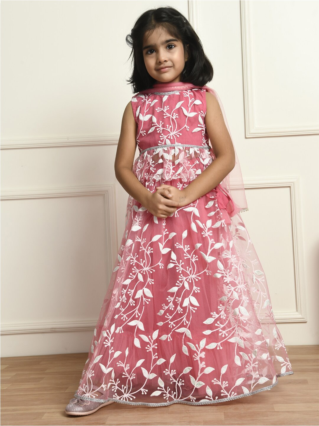 

Bella Moda Girls Embroidered Thread Work Ready to Wear Lehenga & Blouse With Dupatta, Pink