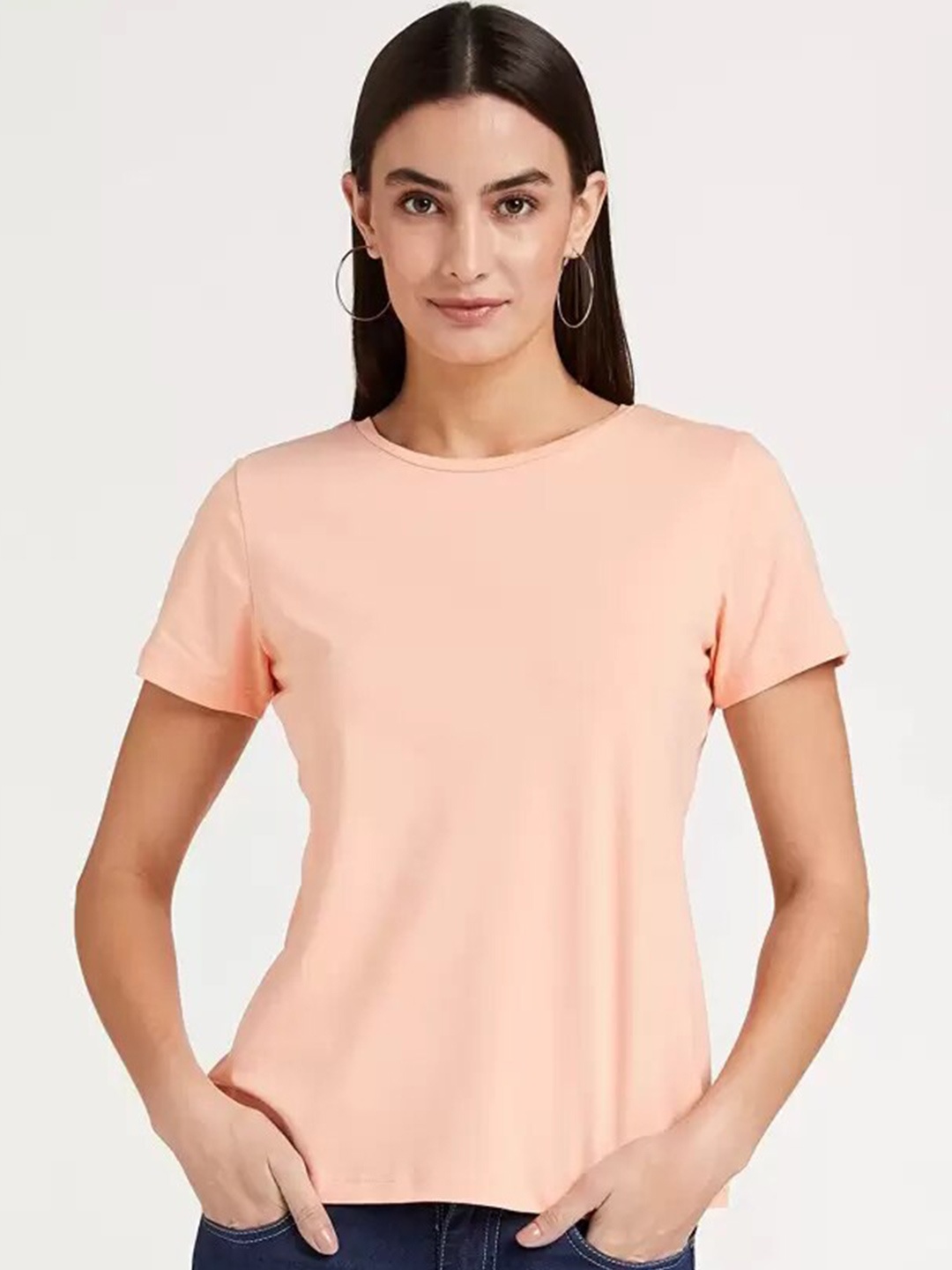 

COLOR CAPITAL Round Neck Cotton T-shirt, Peach