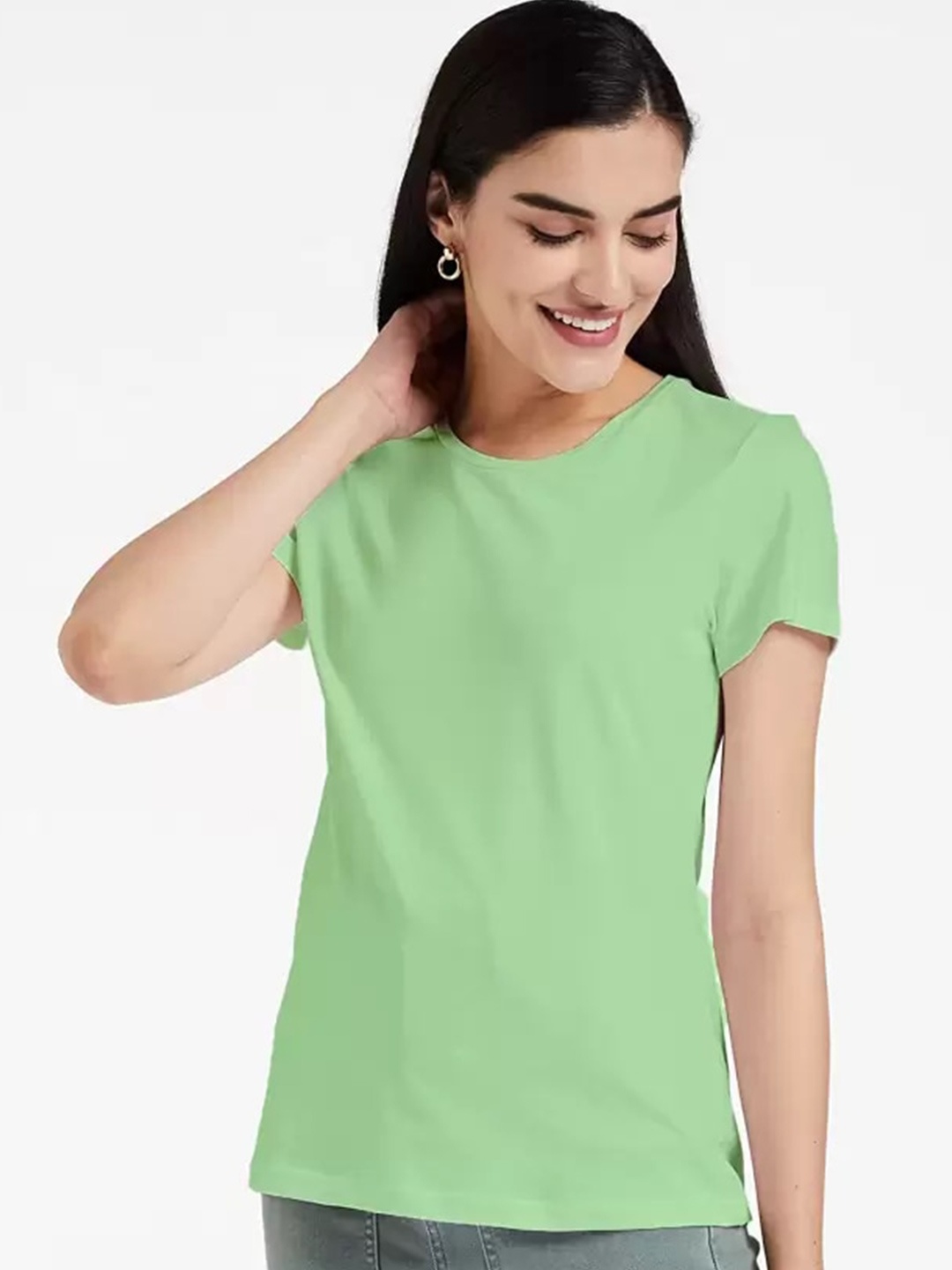 

COLOR CAPITAL Round Neck Cotton T-shirt, Green