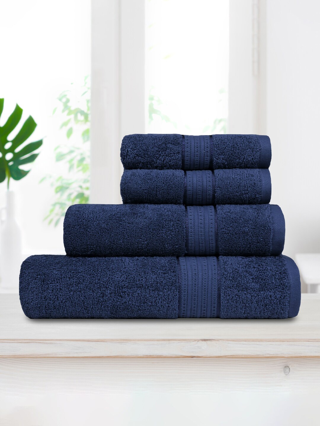 

MYTRIDENT Blue 4 Pieces Cotton 400 GSM Anti-Microbial Bath Towels & Hand Towels