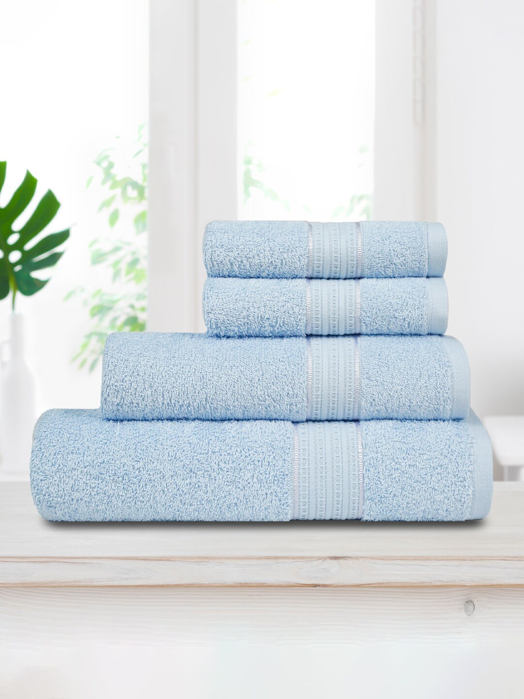

MYTRIDENT Blue 4 Pieces Cotton Anti-Bacterial 400 GSM Reversible Towel set